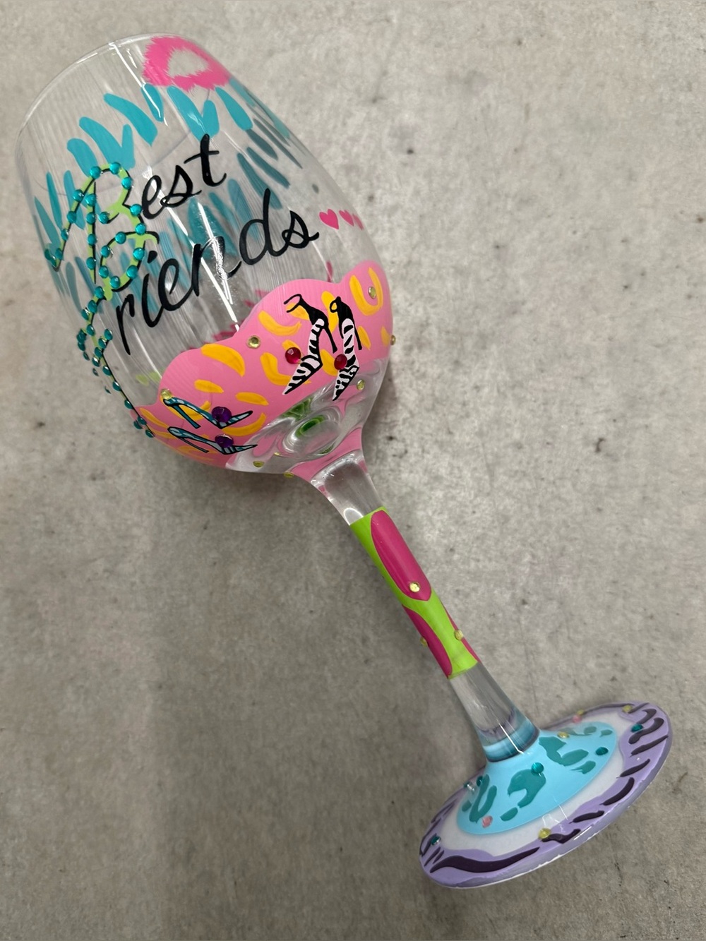 Lolita “Best Friends Always” Handpainted Wine Glass with Drink Recipe on Bottom